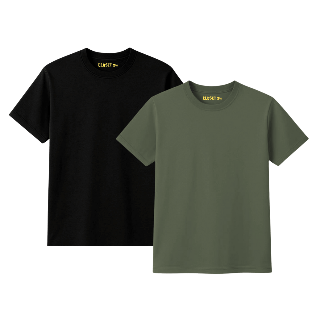 Combo T Shirts for Men in Black and Olive Green