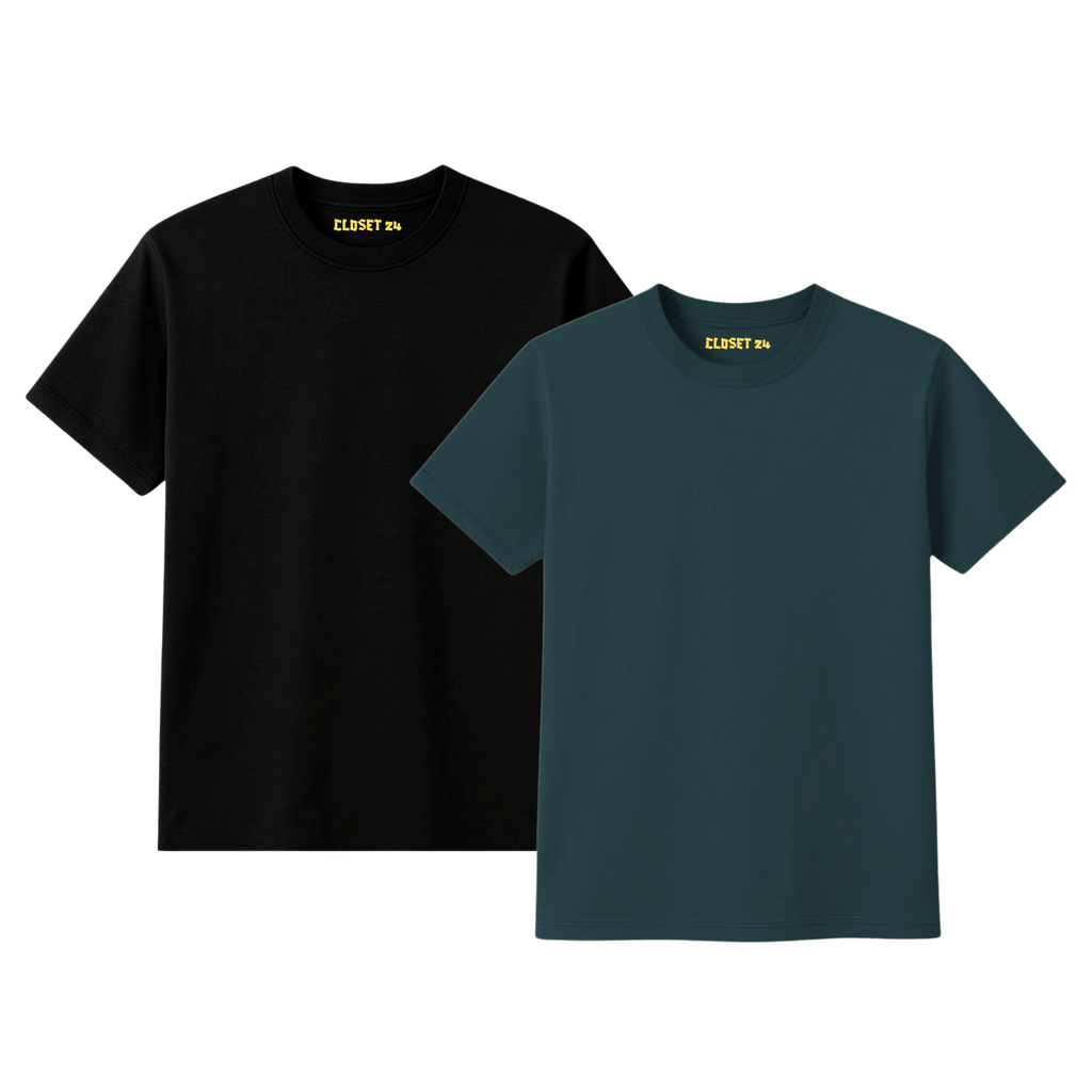 Combo T Shirts for Men in Black and Teal Blue
